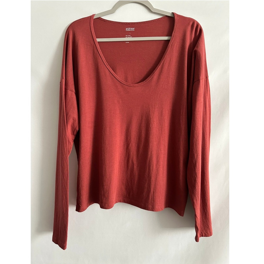 Girlfriend Collective Sleep Long Sleeve Tee Women L Rust Red Cozy Loungewear